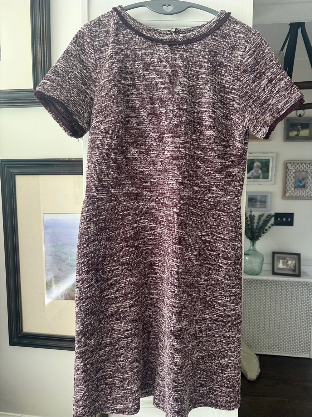 LOFT Burgundy and White Textured Knit Dress